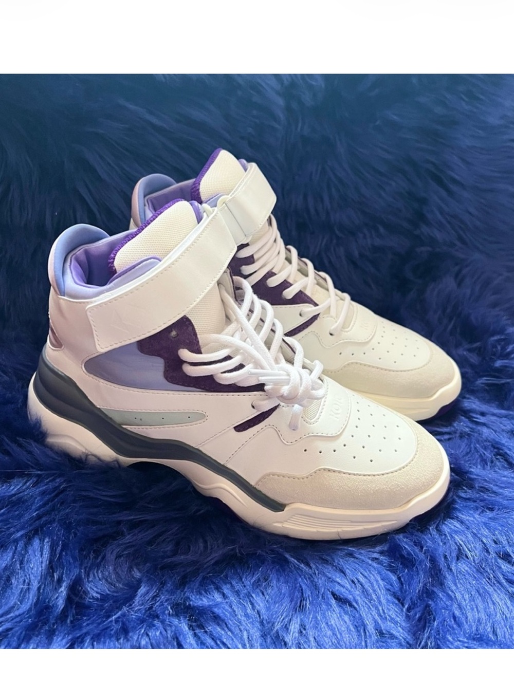 New! KOIO Aerobics Pearl Leather High Top Chunky Sneakers White Purple - Picture 10 of 13